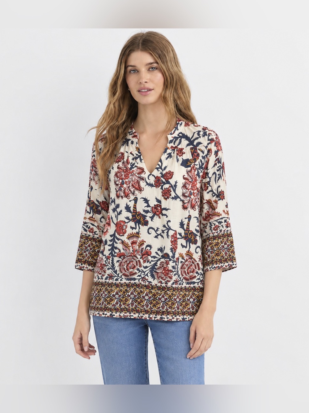 Chelsea & Theodore Boho Printed Peasant Tunic Shirt Top XS